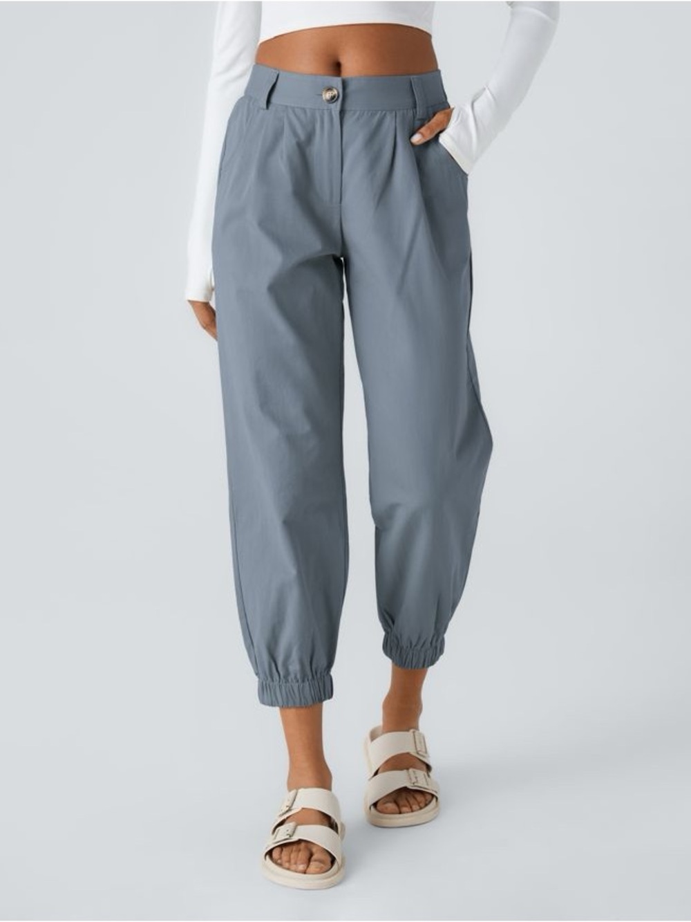 Halara Mid Rise Casual Joggers with Pockets Blue Pleated Cotton Women's XL NWT